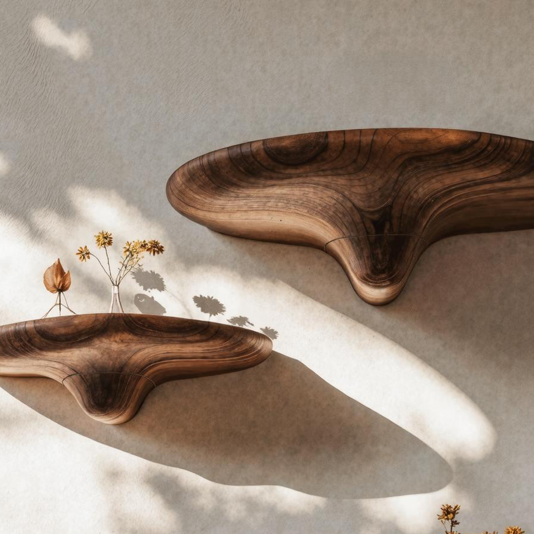 Artistic Mushroom Design Wooden Shelf For Stylish Decor