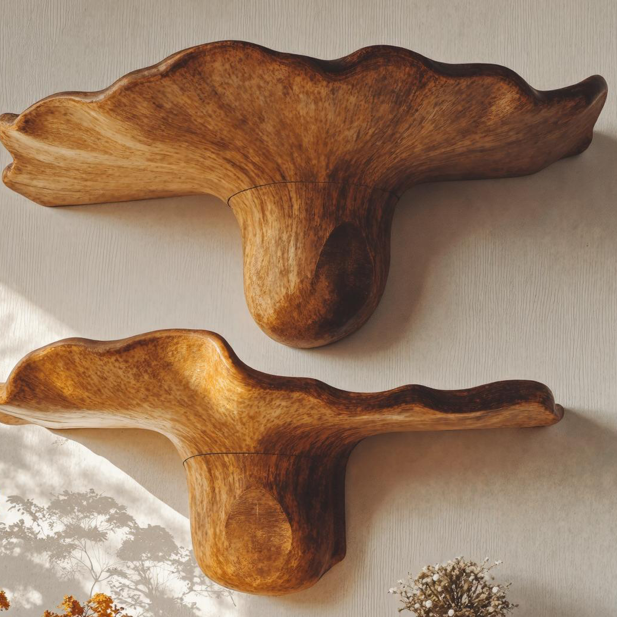 Handcrafted Mushroom Design Wood Shelf For Wall Art