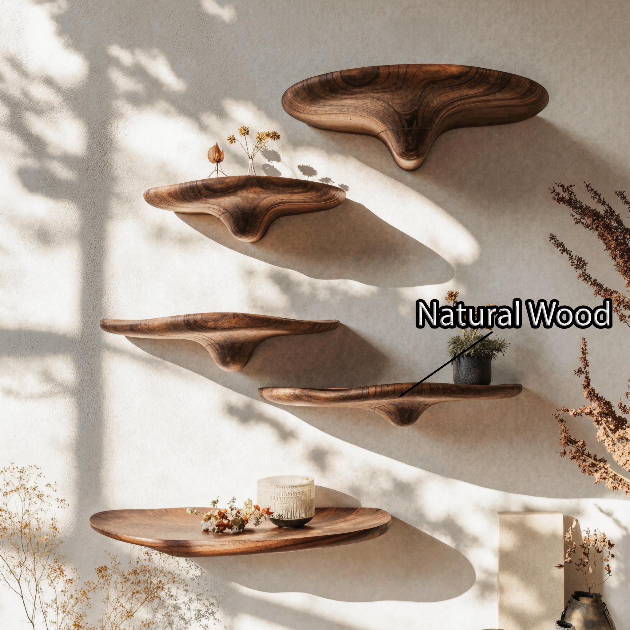 Artistic Mushroom Design Wooden Shelf For Stylish Decor