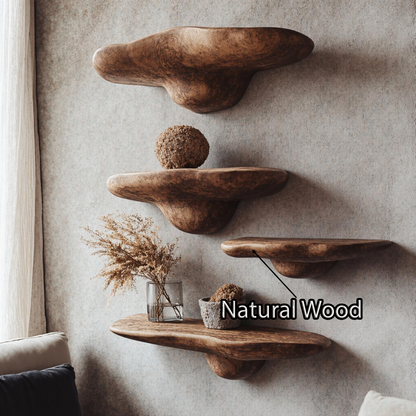 Natural Wood Mushroom Shelf With Floating Design