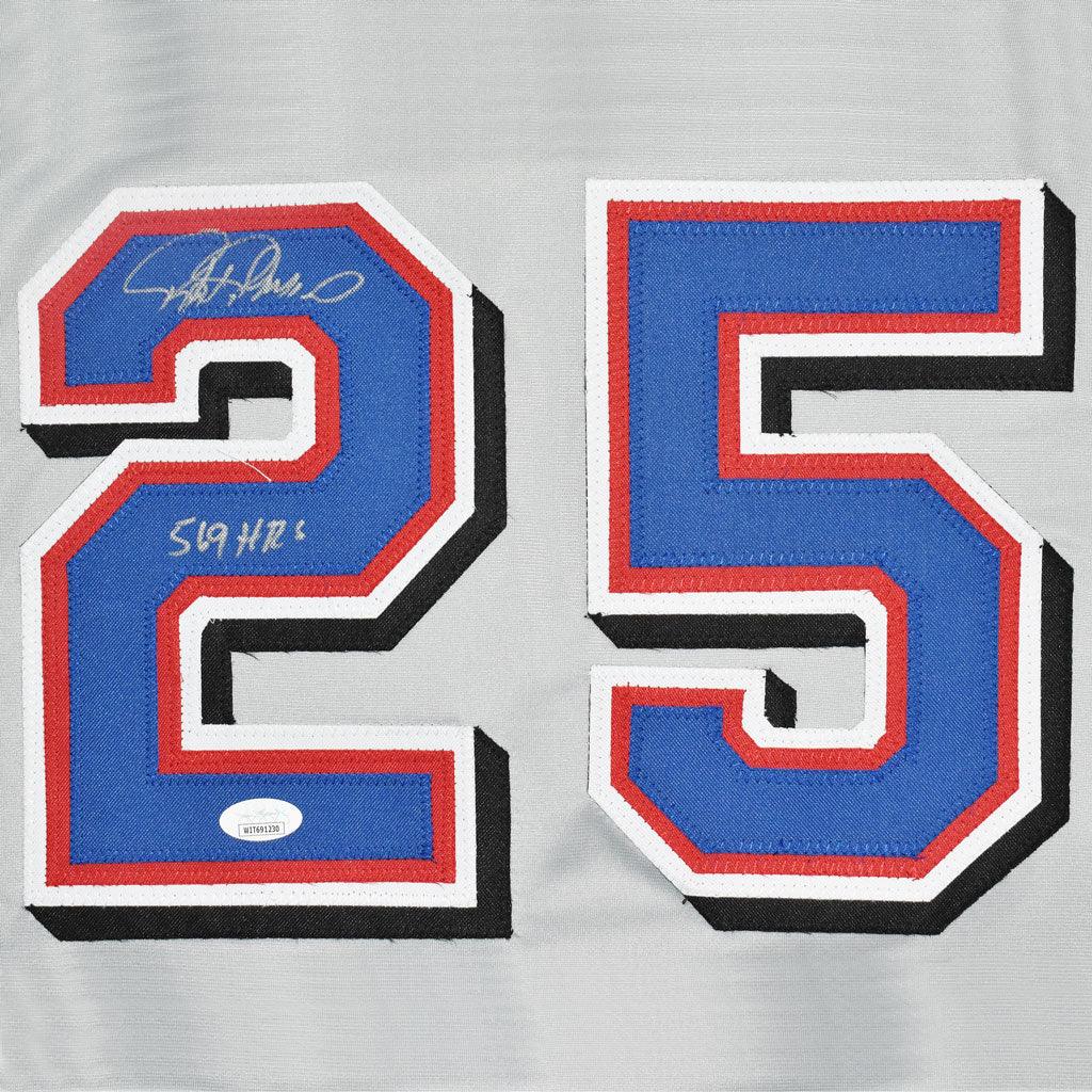 Rafael Palmeiro Signed 569 HRs Inscription Texas Grey Baseball Jersey (JSA)
