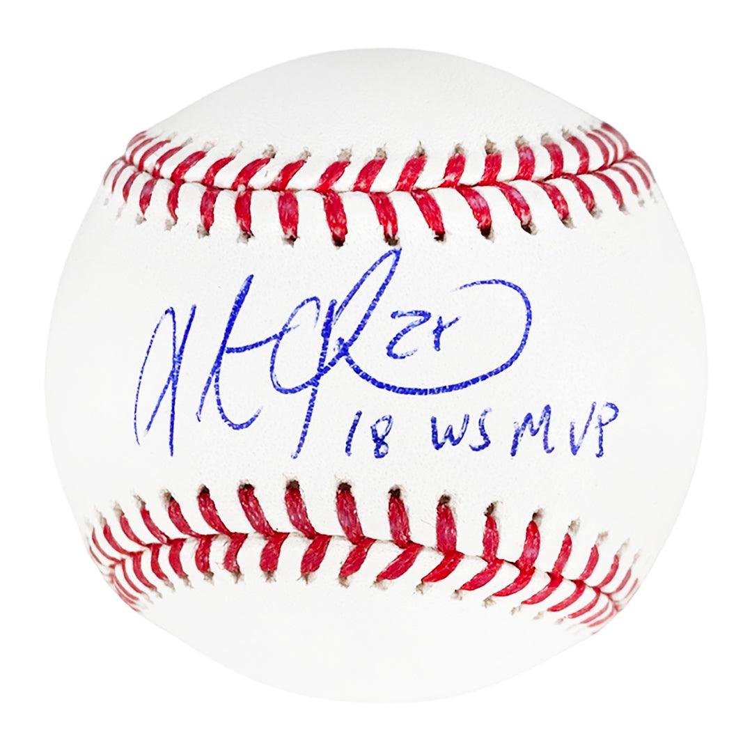 Steve Pearce Signed 18 World Series MVP Inscription Rawlings Official Major League Baseball (PSA)
