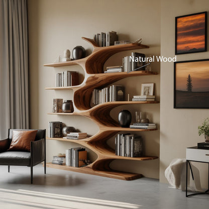 Modern Sculptural Bookshelf With Organic Design For Living Room