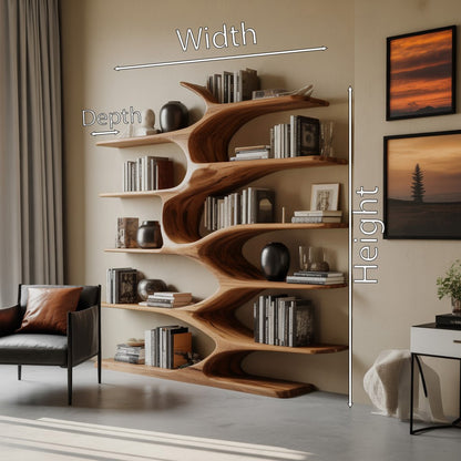 Modern Sculptural Bookshelf With Organic Design For Living Room