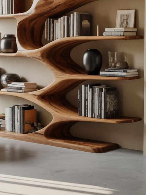 Modern Sculptural Bookshelf With Organic Design For Living Room