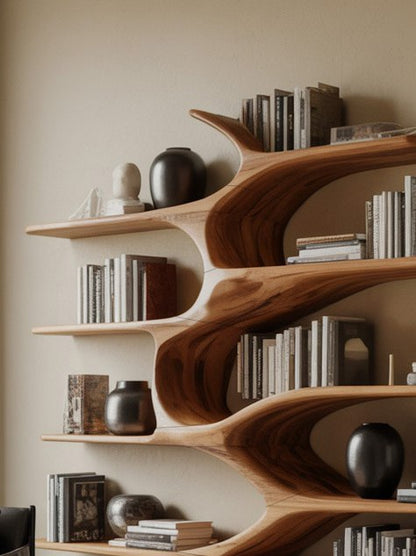 Modern Sculptural Bookshelf With Organic Design For Living Room