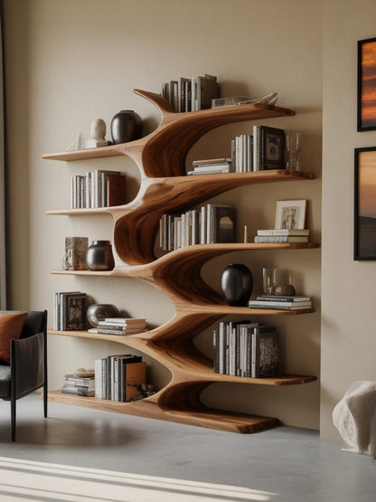 Modern Sculptural Bookshelf With Organic Design For Living Room
