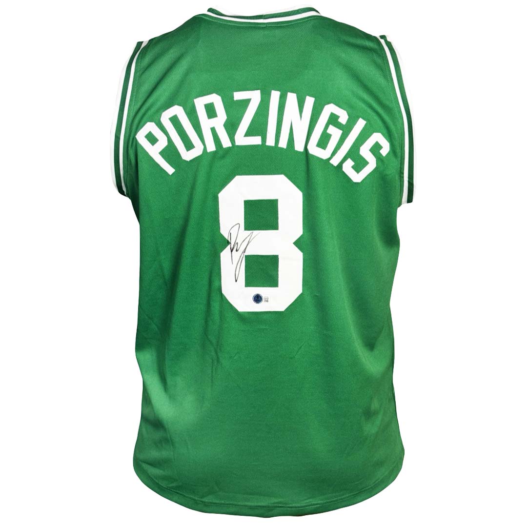 Kristaps Porzingis Signed Boston Green Bos front Basketball Jersey (Beckett)