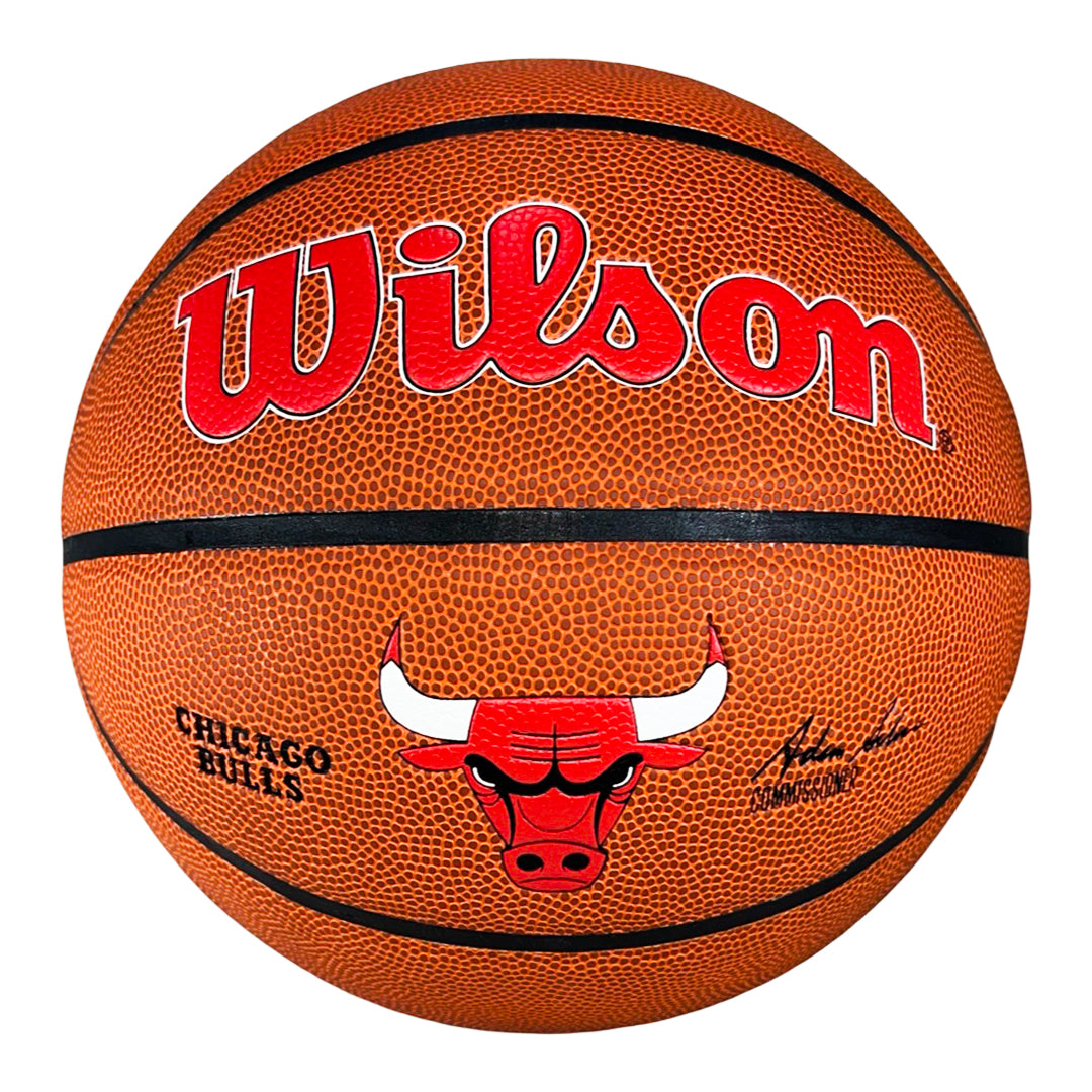 Dennis Rodman Signed 3 Peat Inscription Chicago Bulls Wilson NBA Team Logo Basketball (JSA)