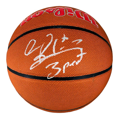 Dennis Rodman Signed 3 Peat Inscription Chicago Bulls Wilson NBA Team Logo Basketball (JSA)