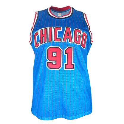 Dennis Rodman Signed Chicago Light Blue Basketball Jersey (Beckett)