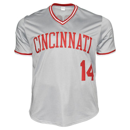 Pete Rose Signed Cincinnati Pro Style Grey Baseball Jersey (JSA)