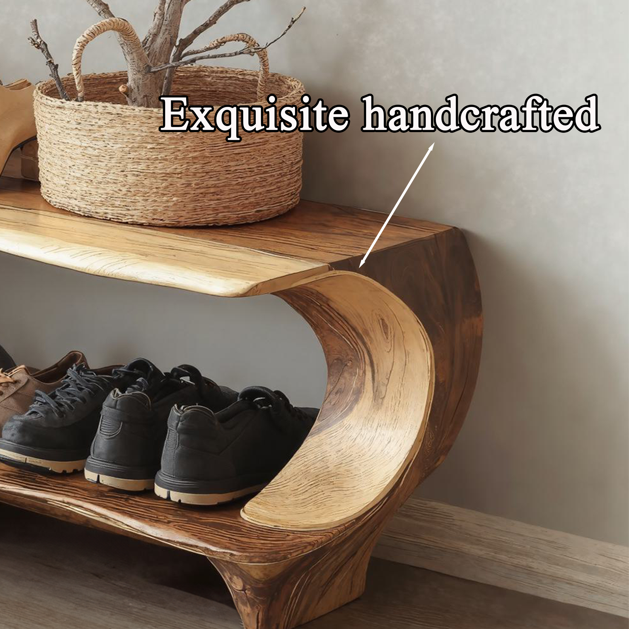 Solid Wood Entryway Narrow Shoe Rack Bench