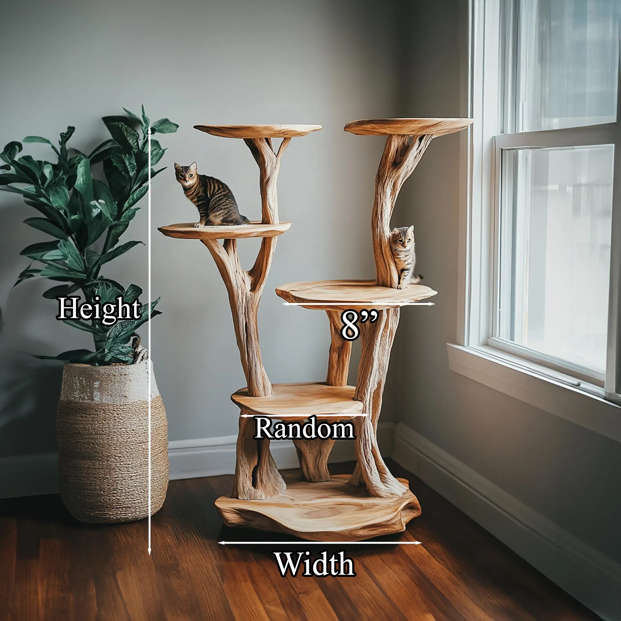 Wooden Cat Tree Tower Modern Cat Tree Free Standing Natural Solid Wood
