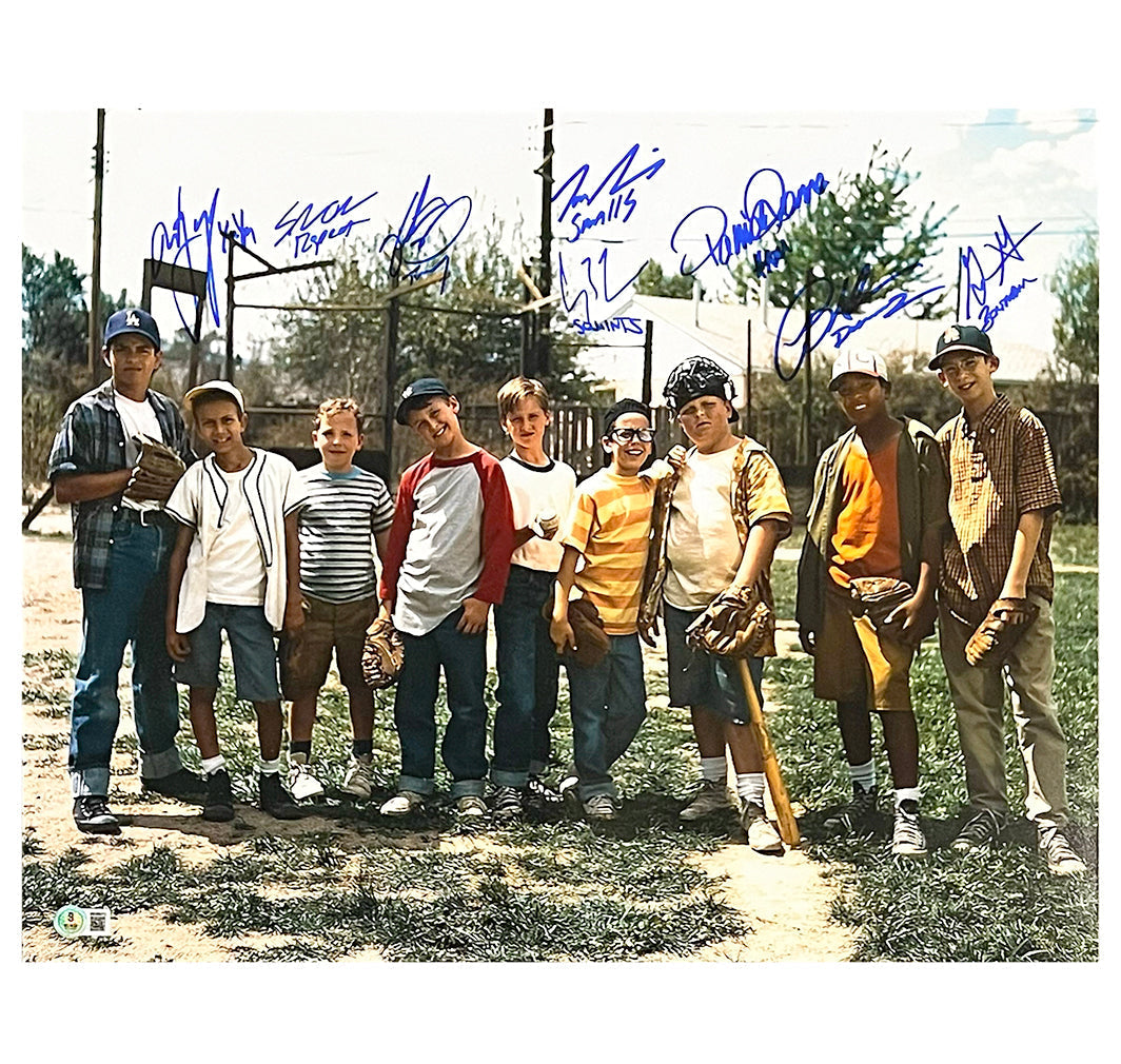 Sandlot Movie Cast Signed 8 Signature Nickname Inscriptions Pose 3 16x20 Baseball Photo (Beckett)