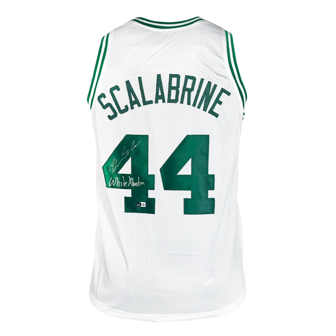 Brian Scalabrine Signed White Mamba Inscription Boston White Basketball Jersey (Beckett)