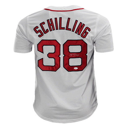 Curt Schilling Signed Boston White Baseball Shadow Number Jersey (JSA)