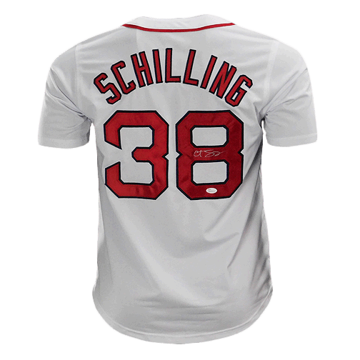 Curt Schilling Signed Boston White Baseball Shadow Number Jersey (JSA)