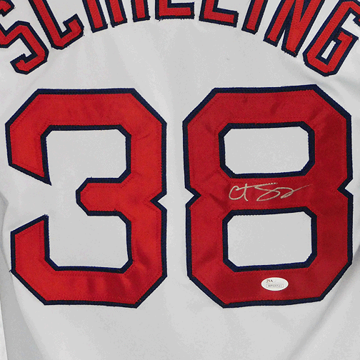 Curt Schilling Signed Boston White Baseball Shadow Number Jersey (JSA)