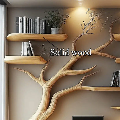 Rustic Narrow Floating Live Edge Side Table Tree Bookshelf Gift For Living Room