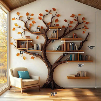 Rustic Tree Bookcase Wall Mouted Floating Shelf Decor Living Room Gift