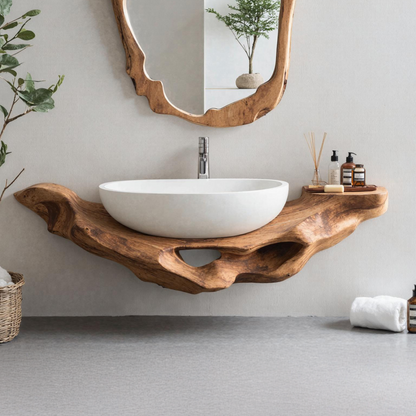 Mid Century Live Edge Floating Vanity Small Bathroom Style
