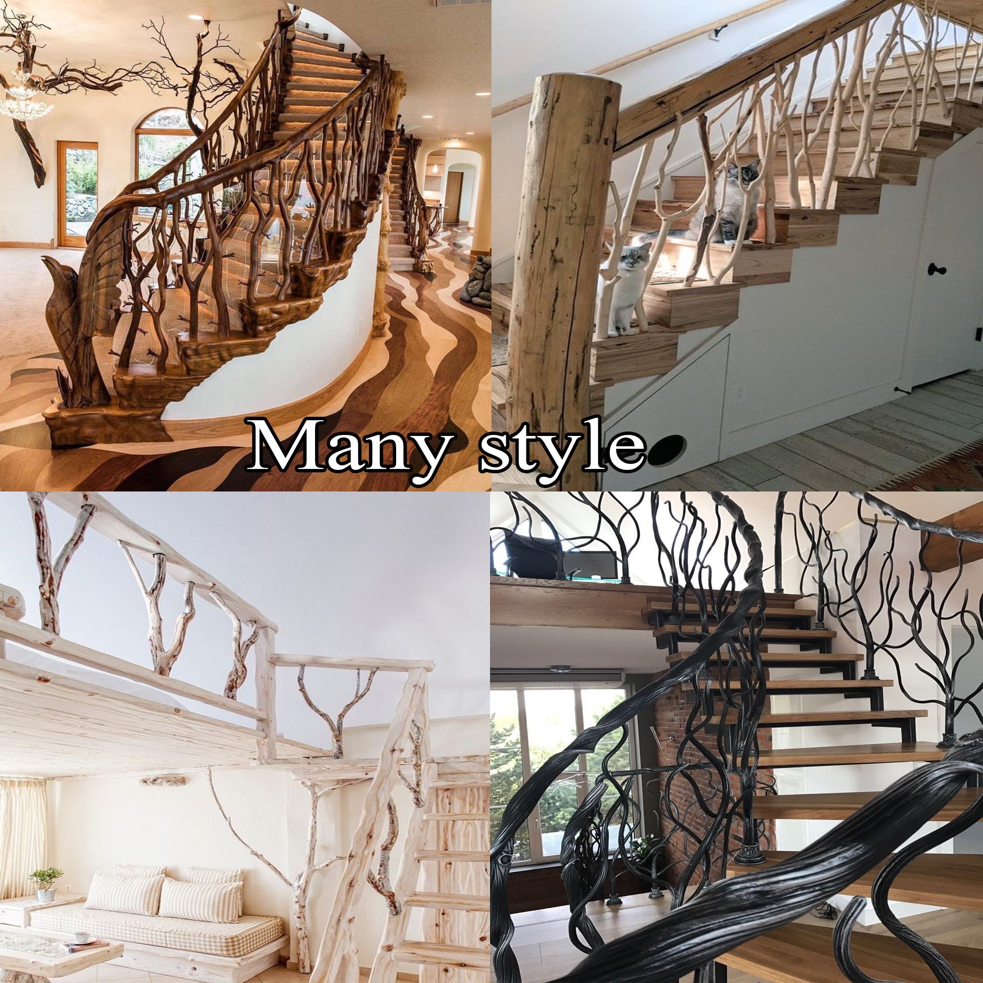 Elegant Wooden Branch And Leaf Stair Railing Custom Stair Railing Country Style