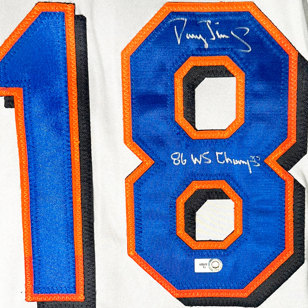 Darryl Strawberry Signed 86 WS Champs Inscription New York #18  Grey Baseball Jersey (MLB)