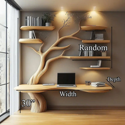 Rustic Narrow Floating Live Edge Side Table Tree Bookshelf Gift For Living Room