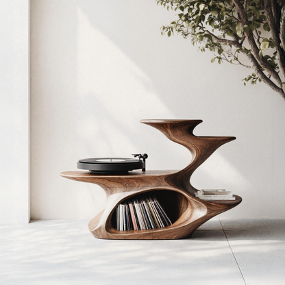 Handcrafted Live Edge Record Stand Unique Living Room