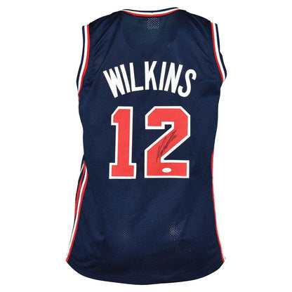 Dominique Wilkins Signed USA Olympic Pro Navy Basketball Jersey (JSA)