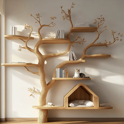 Pet House Cat Tree Natural Wood Cat Furniture Gift Cat Love
