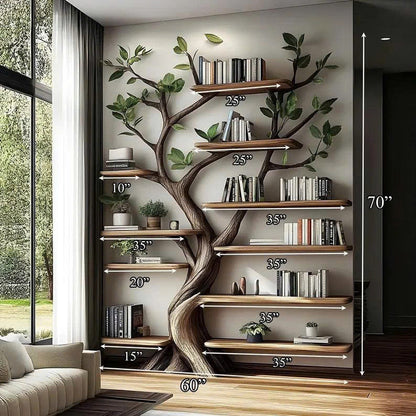Tree Bookshelf Rustic Wooden Book Tree Shelf Home Office Decor Gift