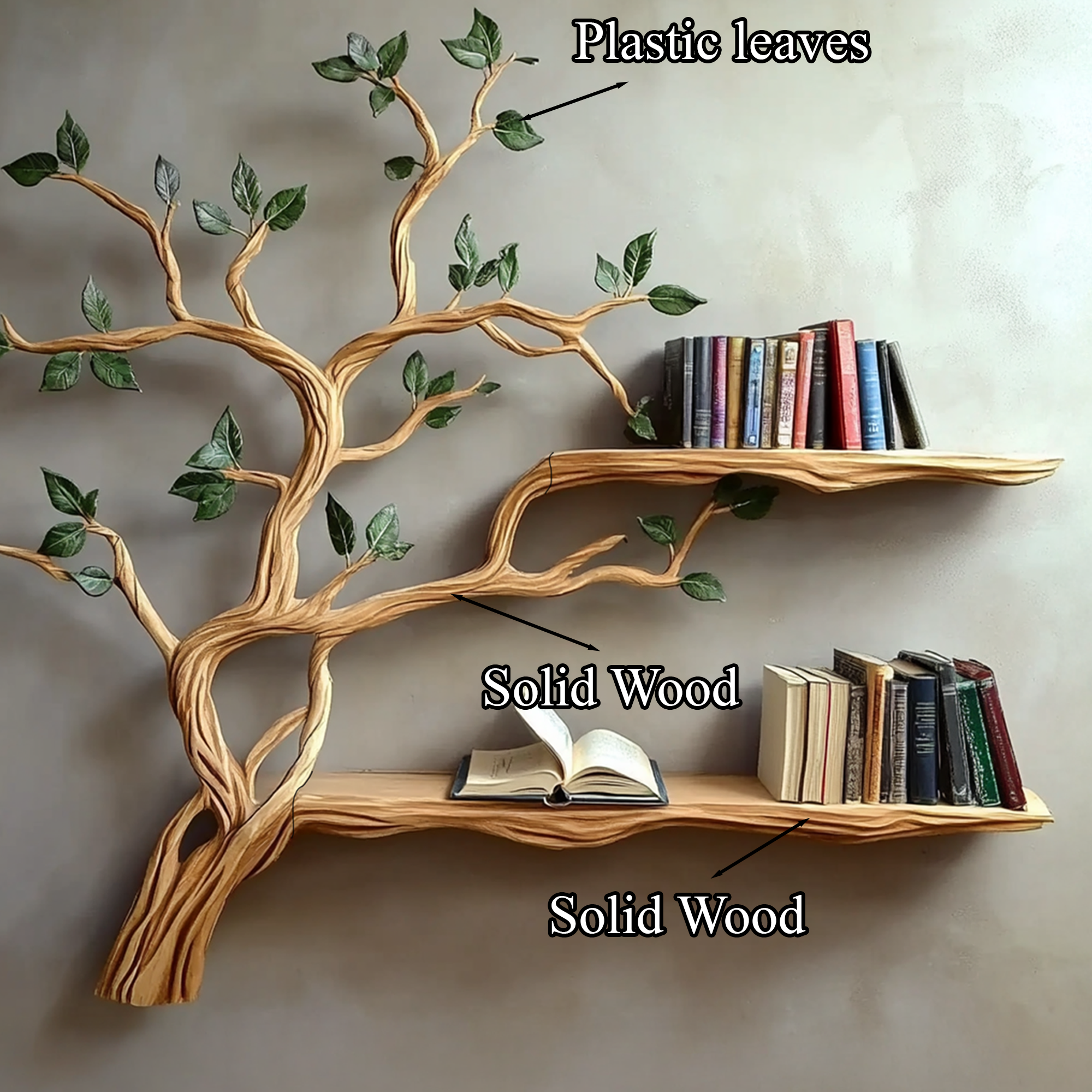 Rustic Branch Floating Shelf Custom Bookcase