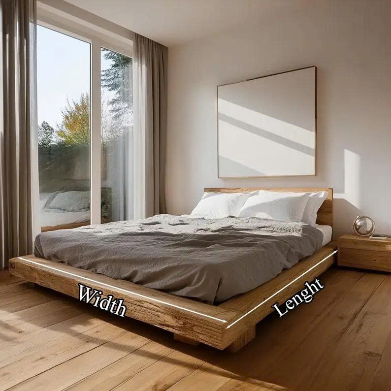 Rustic Low Profile Bed Frame Handmade Unique King Bed Frame Decor Home Gift
