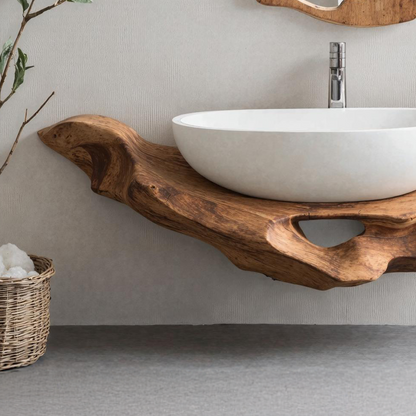 Mid Century Live Edge Floating Vanity Small Bathroom Style