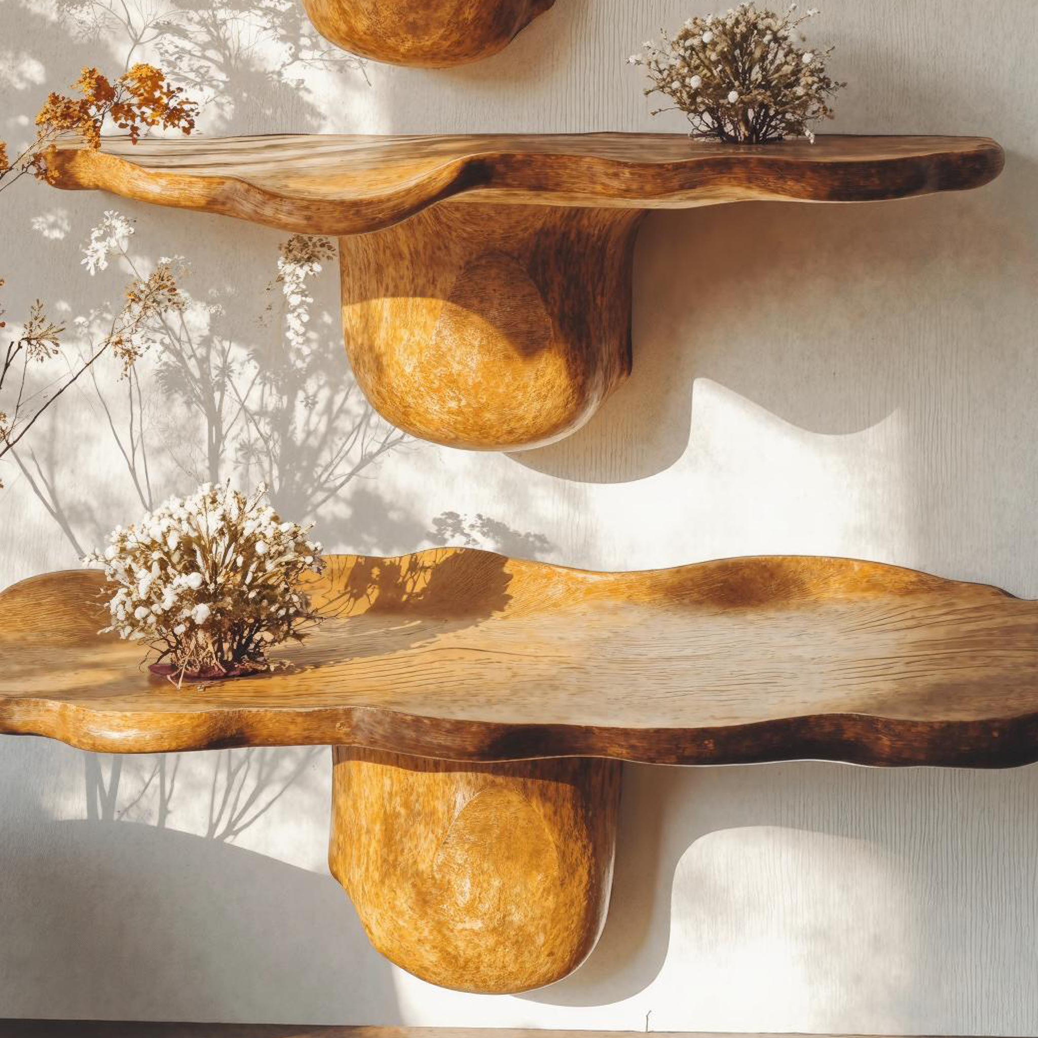 Handcrafted Mushroom Design Wood Shelf For Wall Art