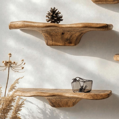Rustic Floating Wood Mushroom Shelf For Modern Homes