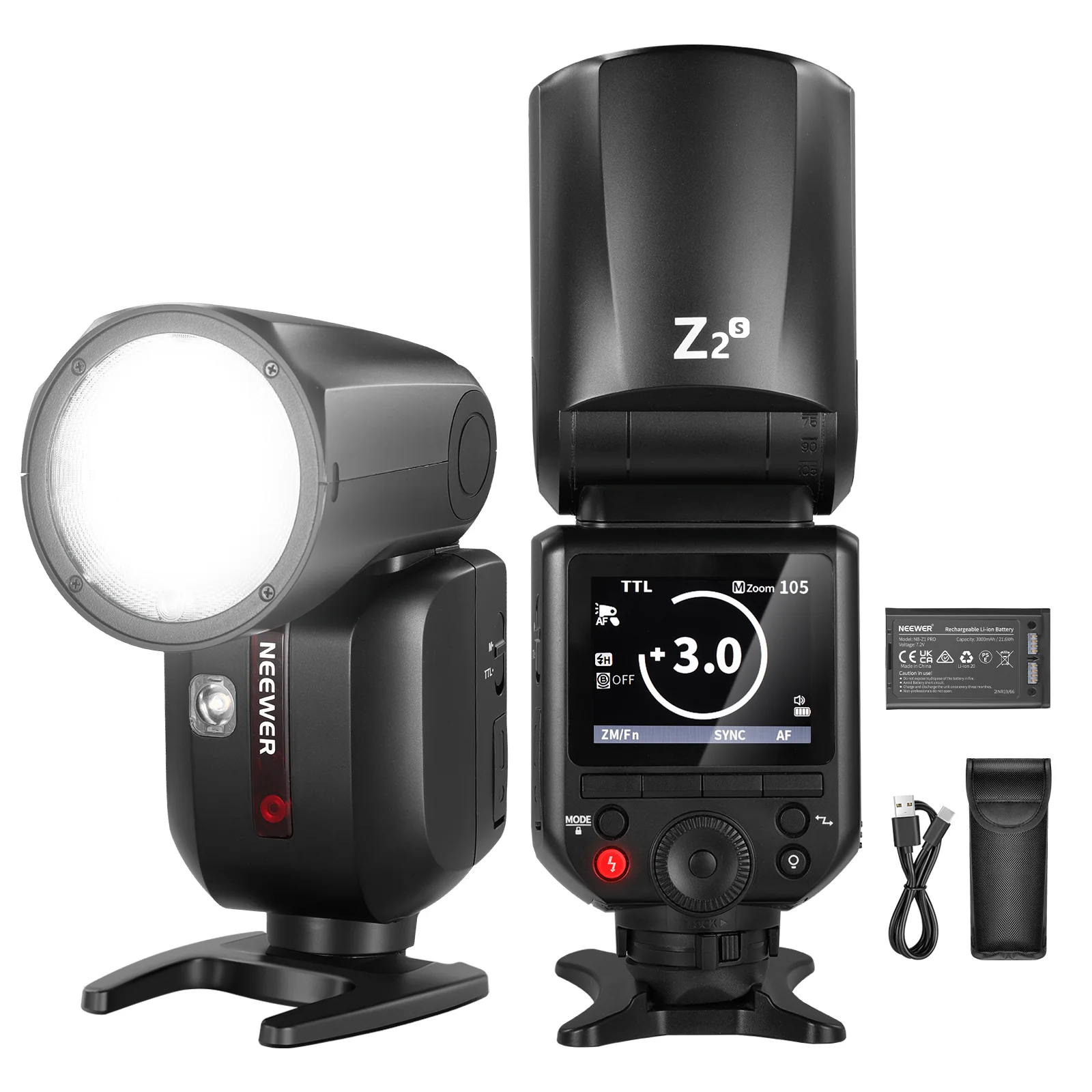 NEEWER Z2 3000mAh Battery TTL Round Head Flash Speedlite