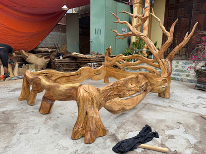 Rustic Solid Wood Bed Frame Queen Bed Vintage Housewarming Gift