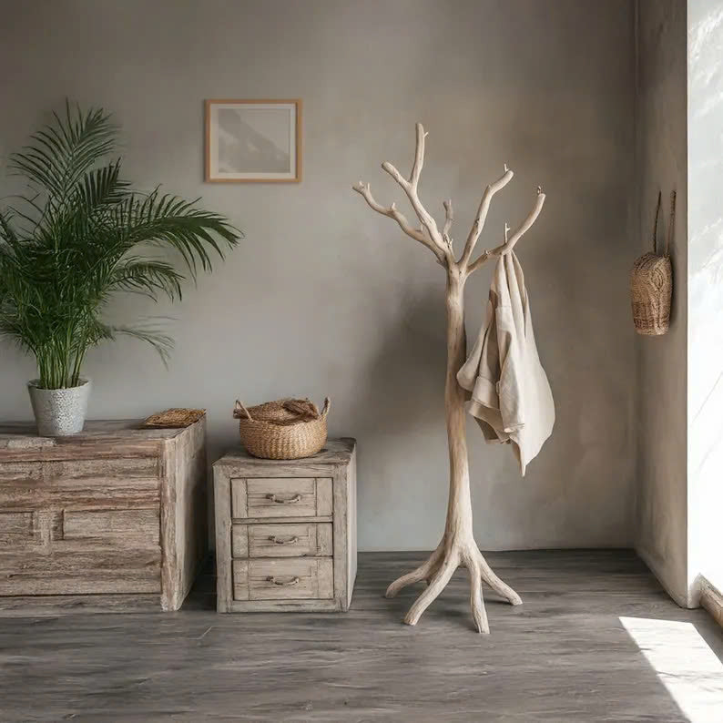 Coat Rack Wood Standing Tree Branch Decorative Hooks