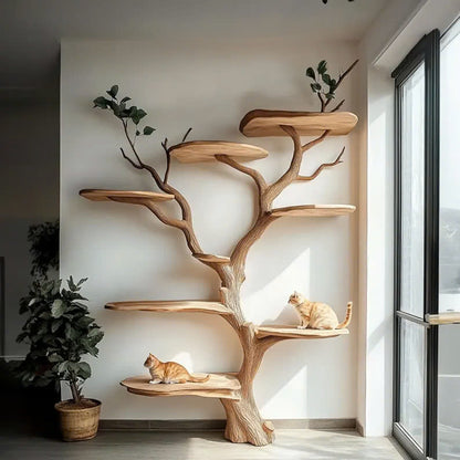 Handmade Wooden Cat Tree Modern Large Climbing Tree Unique