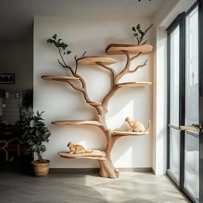 Handmade Wooden Cat Tree Modern Large Climbing Tree Unique