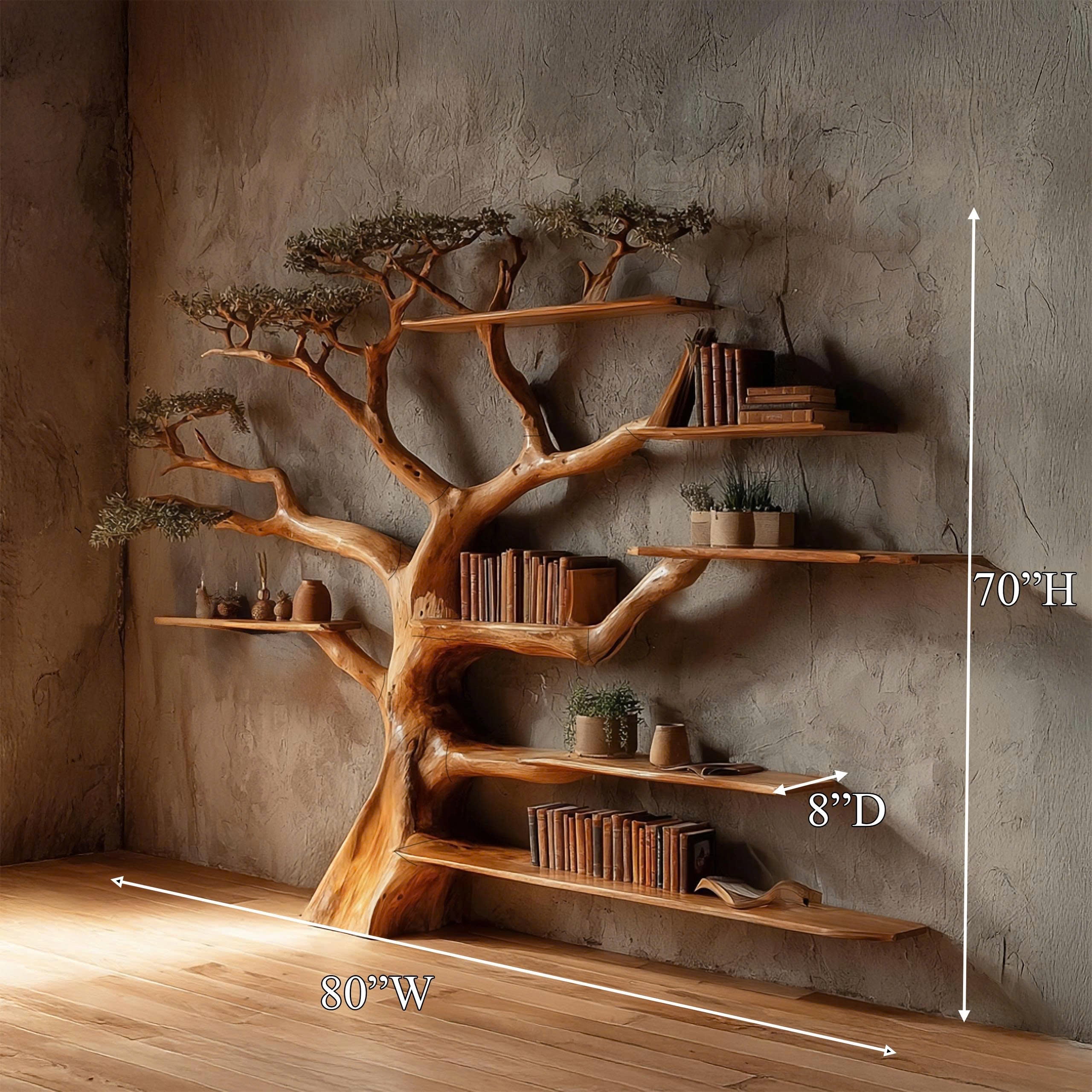 Rustic Tree Bookshelf Living And Library Wall